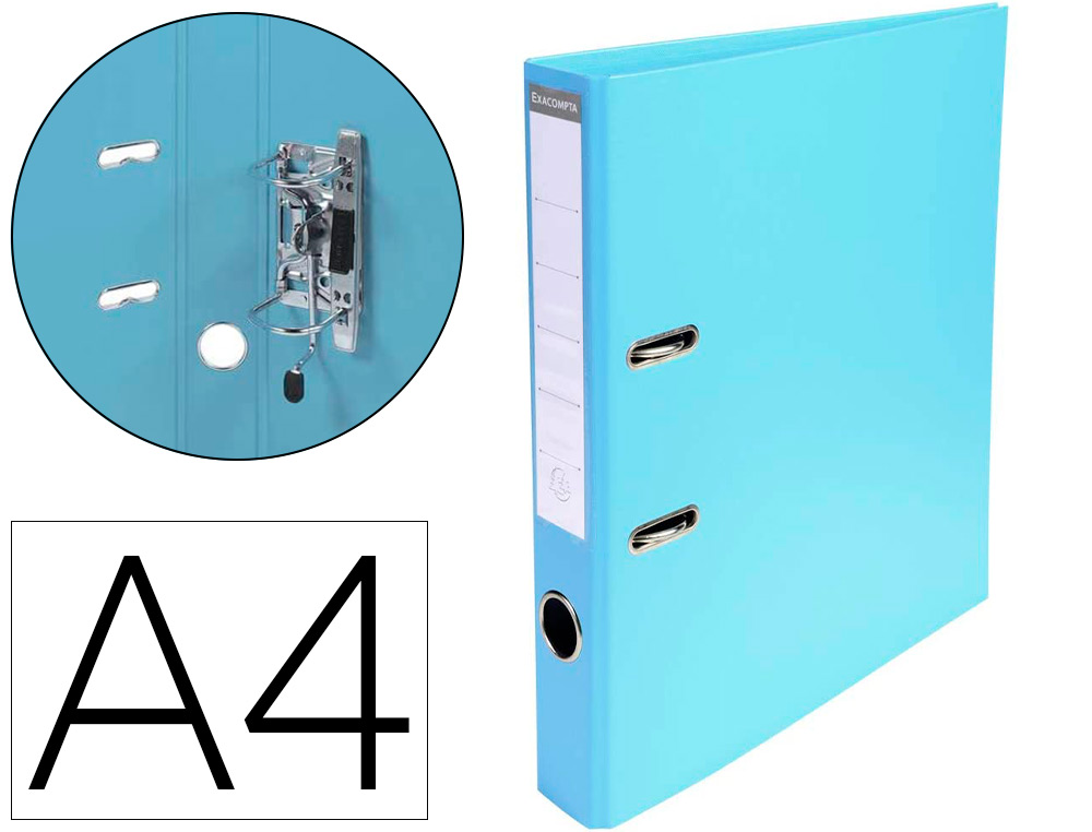 CLASSEUR LEVIER EXACOMPTA CARTON RECOUVERT PVC A4 32X29CM DOS 5CM ÉTIQUETTE PORTE-ÉTIQUETTE COLORIS BLEU CLAIR