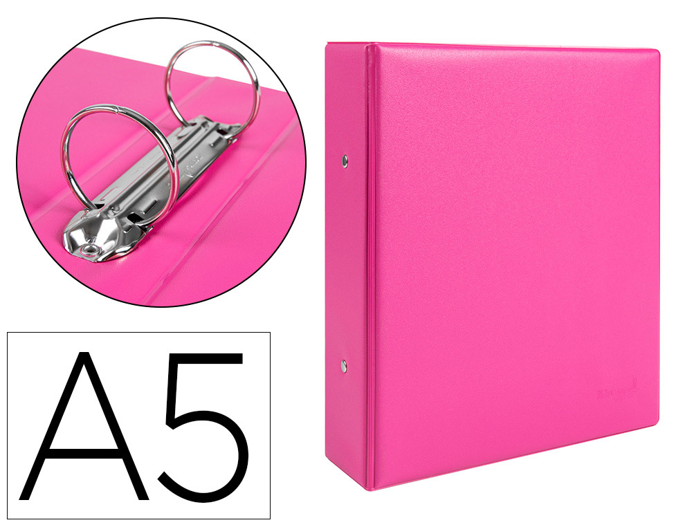 CLASSEUR LIDERPAPEL 2 ANNEAUX RONDS 40MM A5 CARTON REMBORDÉ PVC COLORIS FUCHSIA