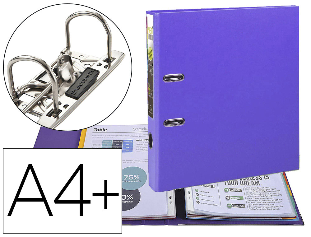 CLASSEUR À LEVIER EXACOMPTA PREM'TOUCH A4+ POLYPROPYLÈNE DOS 50MM COLORIS LILAS