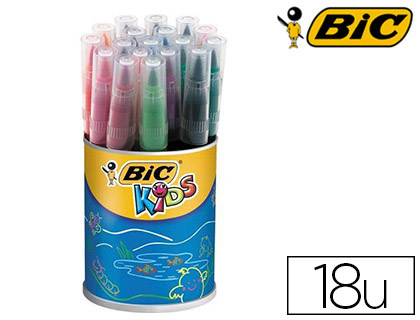 FEUTRE BIC KIDS VISAQUARELLE ENCRE LAVABLE POINTE PINCEAU EXTRA-SOUPLE BLOQUE COULEURS TRS VIVES POT 18 UNITS