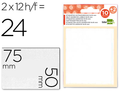 TIQUETTE ADHSIVE LIDERPAPEL 50X75MM COLORIS BLANC CRITURE MANUELLE POCHETTE 10 FEUILLES + 2 GRATUITES 240 UNITS