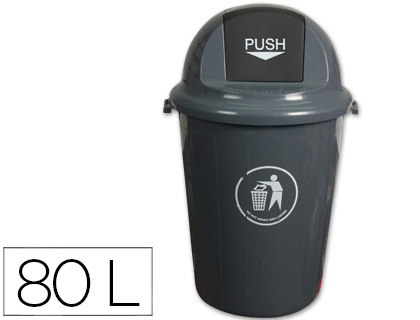POUBELLE Q-CONNECT PLASTIQUE COUVERCLE ROND BASCULANT 80L 760X450MM COLORIS GRIS