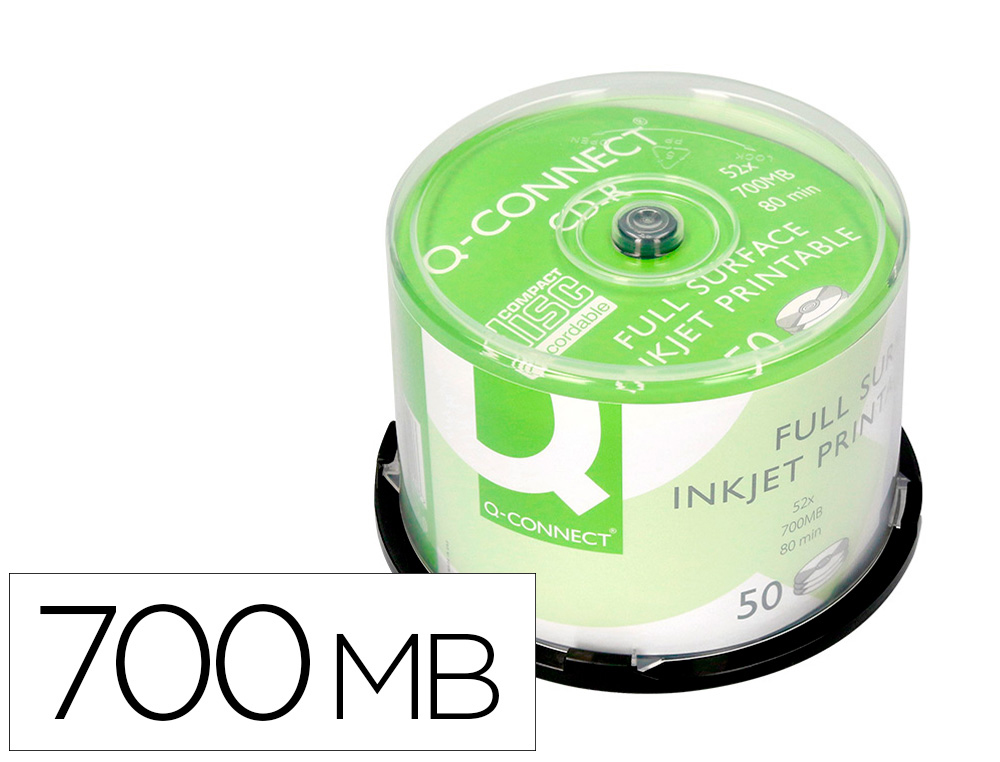 CD-R Q-CONNECT CAPACITÉ 700MB 80MIN VITESSE 52X FIABLE GRANDE CAPACITÉ TOUR 50 UNITÉS