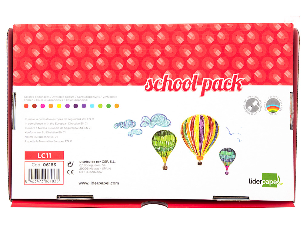 CRAYON COULEUR LIDERPAPEL MINE EXTRA-RÉSISTANTE 174.5MM ÉCRITURE DOUCE 12 COLORIS INTENSES SCHOOL PACK 144 UNITÉS