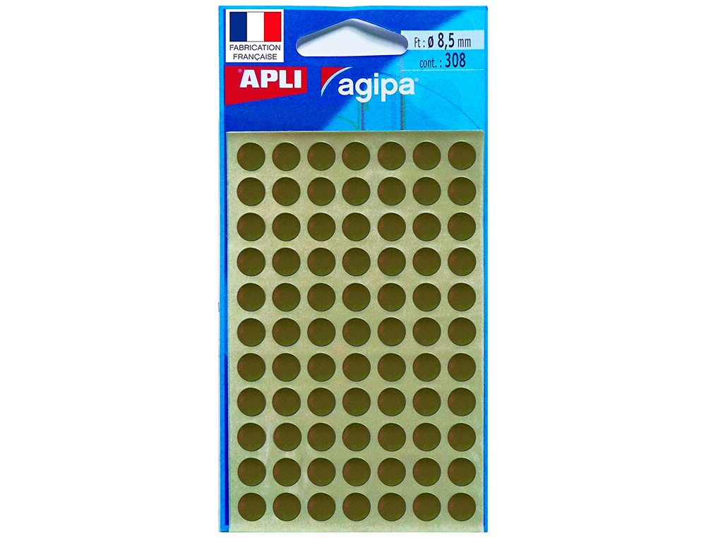 PASTILLE ADHÉSIVE APLI AGIPA DIAMÈTRE 8MM PERMANENTE COLORIS OR POCHETTE 308 UNITÉS