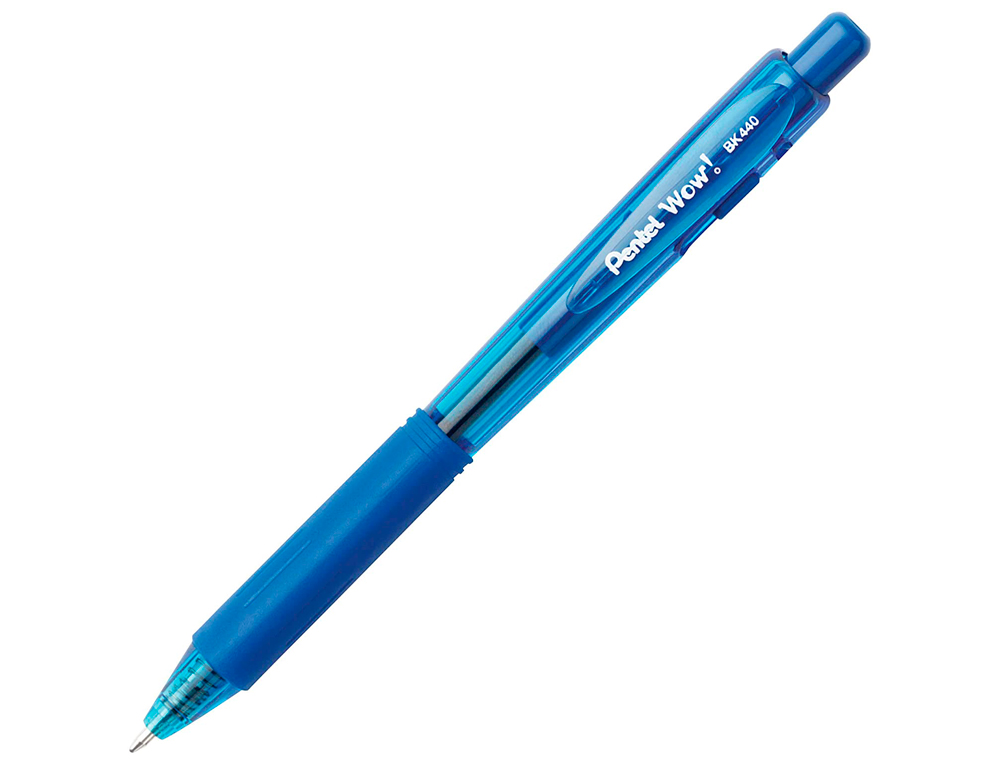 STYLO-BILLE PENTEL WOW POINTE 1MM RTRACTABLE GRIP CAOUTCHOUC CORPS TRIANGULAIRE ERGONOMIQUE ENCRE COLORIS BLEU
