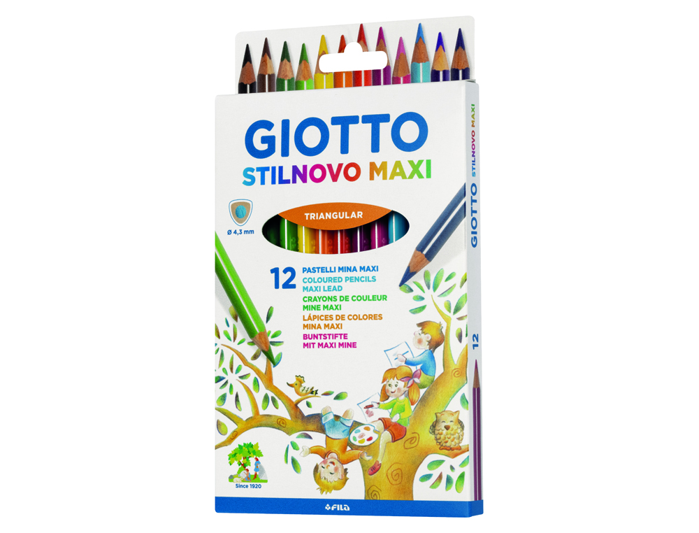 CRAYON COULEUR GIOTTO MEGA TRI FORME TRIANGULAIRE MINE LARGE 5.5MM COLORIS ASSORTIS ÉTUI 12 UNITÉS