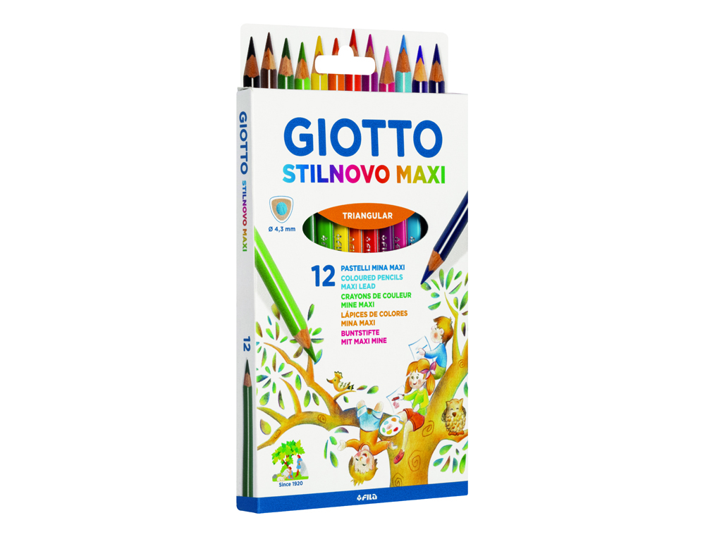 CRAYON COULEUR GIOTTO MEGA TRI FORME TRIANGULAIRE MINE LARGE 5.5MM COLORIS ASSORTIS ÉTUI 12 UNITÉS