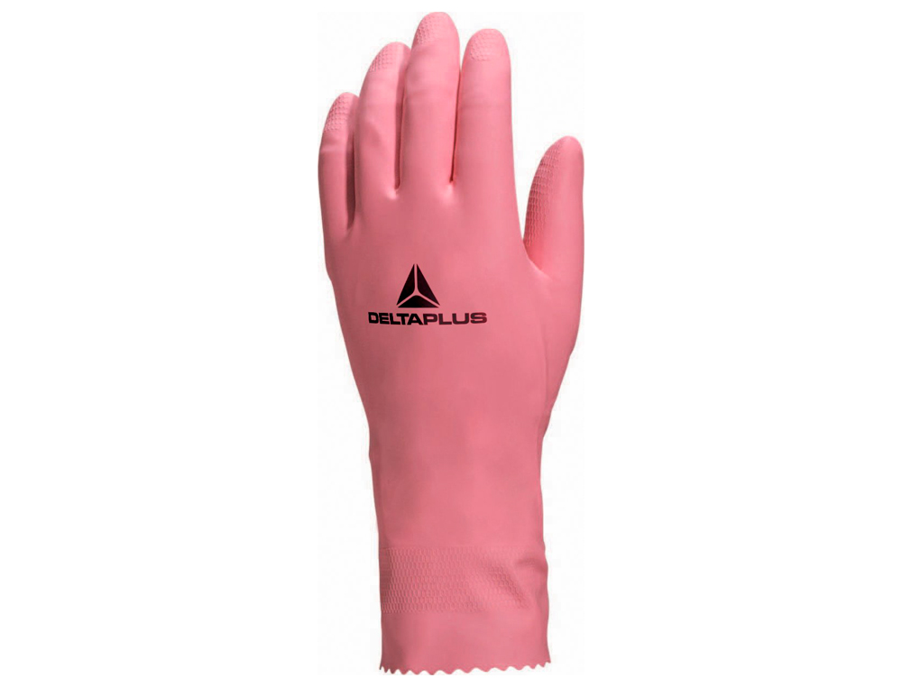 GANT MÉNAGE DELTAPLUS LATEX FLOQUÉ LONGUEUR 30CM ÉPAISSEUR 0.38MM COLORIS ROSE TAILLE 8/9 PAIRE