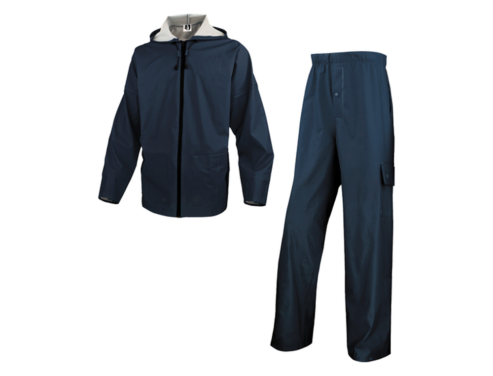 ENSEMBLE PLUIE VESTE PANTALON POLYESTER ENDUIT SEMI-POLYURÉTHANE COLORIS BLEU MARINE TAILLE S