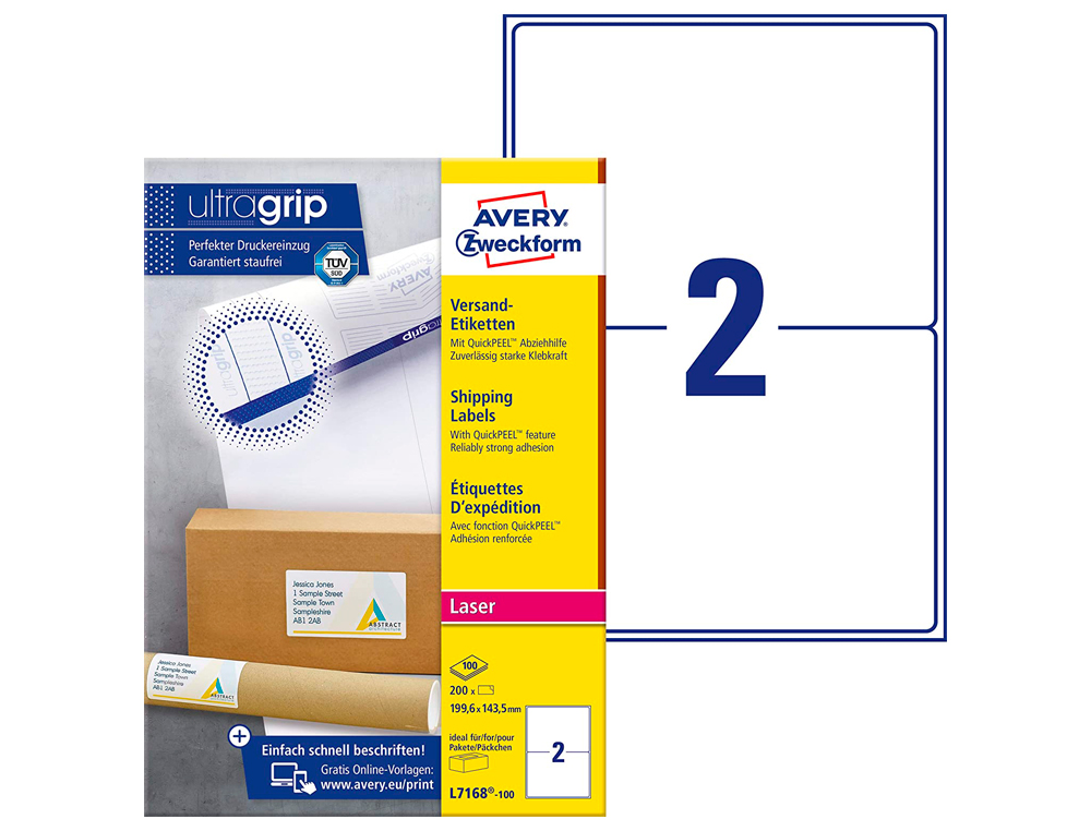 TIQUETTE ADHSIVE AVERY LASER OPAQUE TRS BLANCHE 199.6X143.5MM BOTE 200 UNITS