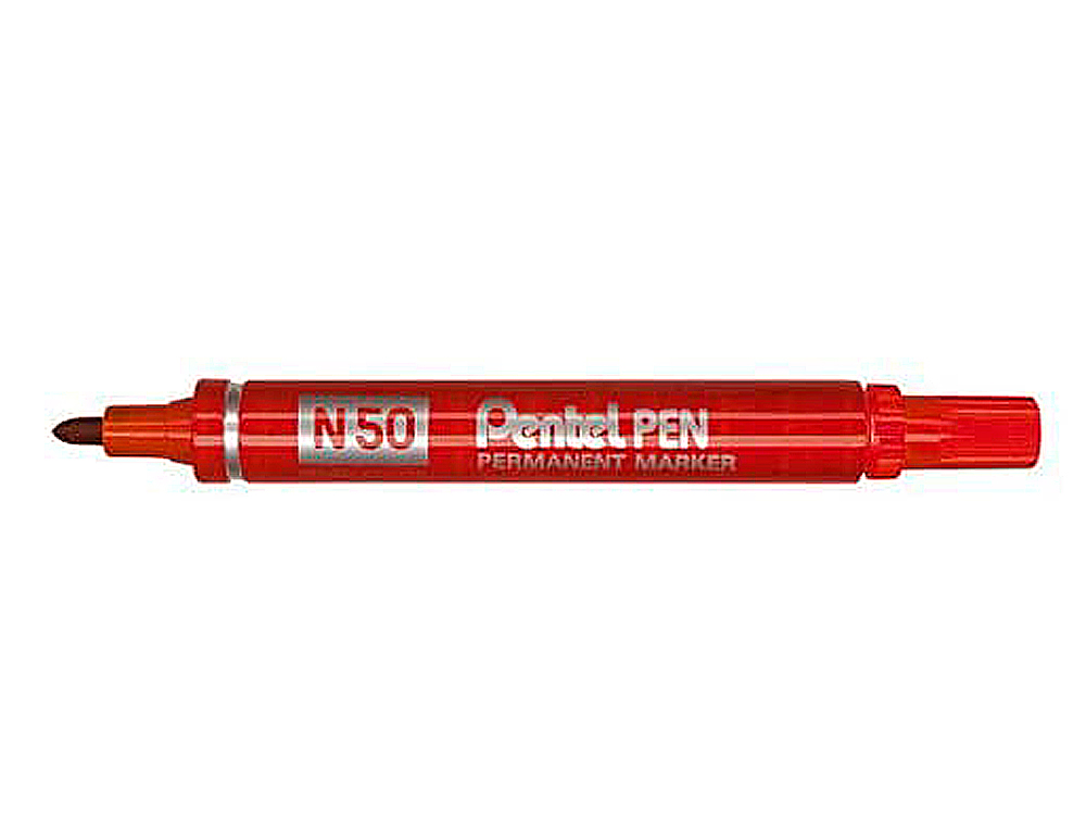 MARQUEUR PENTEL N50 PERMANENT POINTE OGIVE 4.3MM ENCRE À SOLVANT INDÉLÉBILE TOUS SUPPORTS CORPS MÉTAL ROUGE