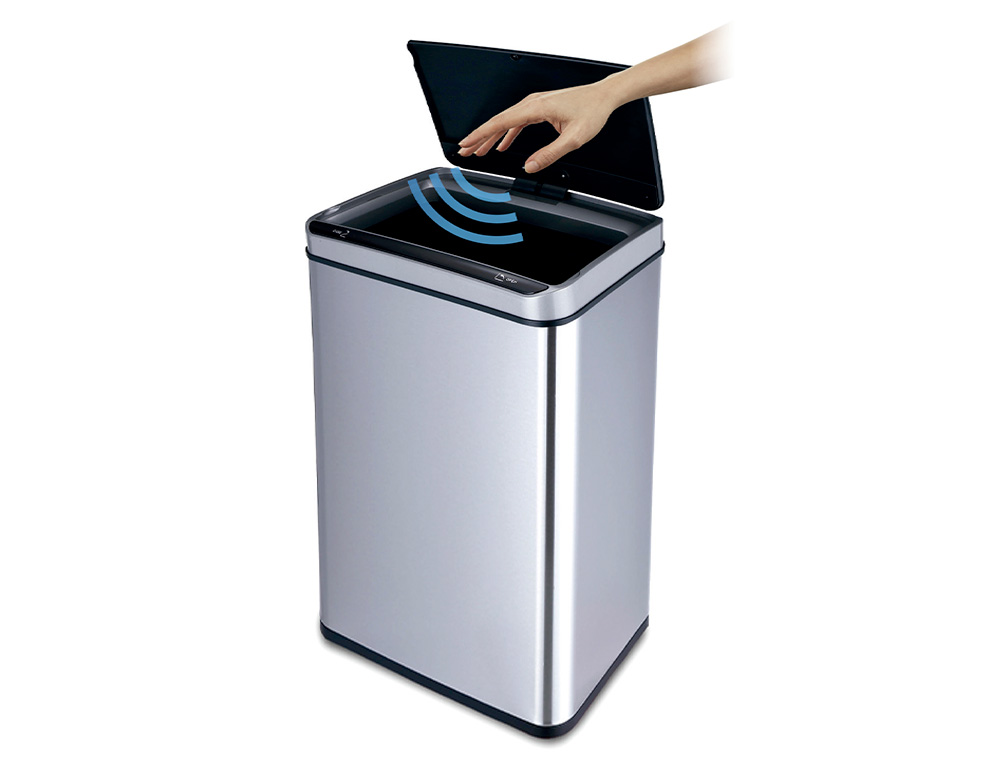 POUBELLE Q-CONNECT METALLIQUE OUVERTURE AUTOMATIQUE CAPACITE 80L