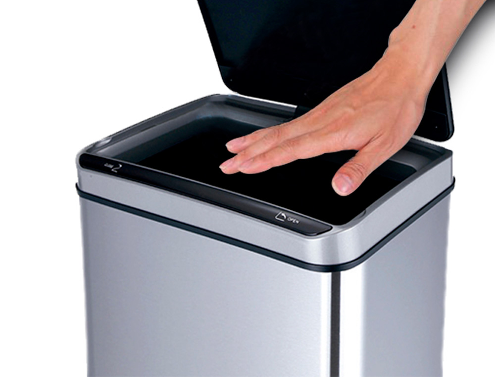 POUBELLE Q-CONNECT METALLIQUE OUVERTURE AUTOMATIQUE CAPACITE 80L