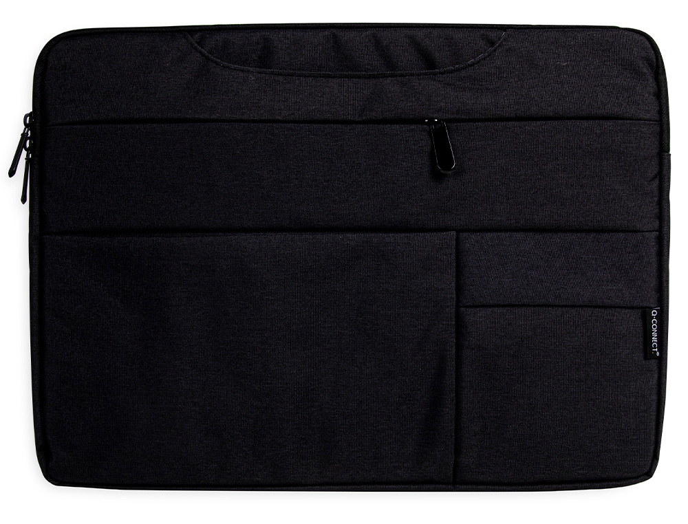 SACOCHE ORDINATEUR Q-CONNECT POIGNEES AMOVIBLES FERMETURE  ECLAIR COMPARTIMENTS EXTERIEURS 39X28X2CM NOIR