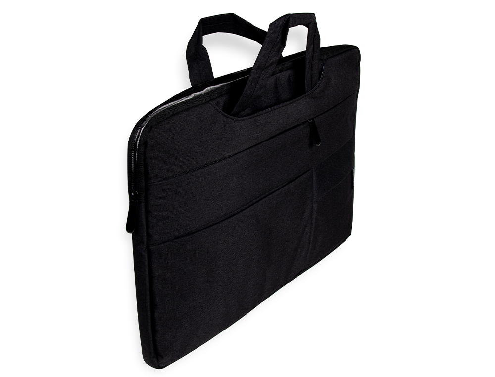 SACOCHE ORDINATEUR Q-CONNECT POIGNEES AMOVIBLES FERMETURE  ECLAIR COMPARTIMENTS EXTERIEURS 39X28X2CM NOIR