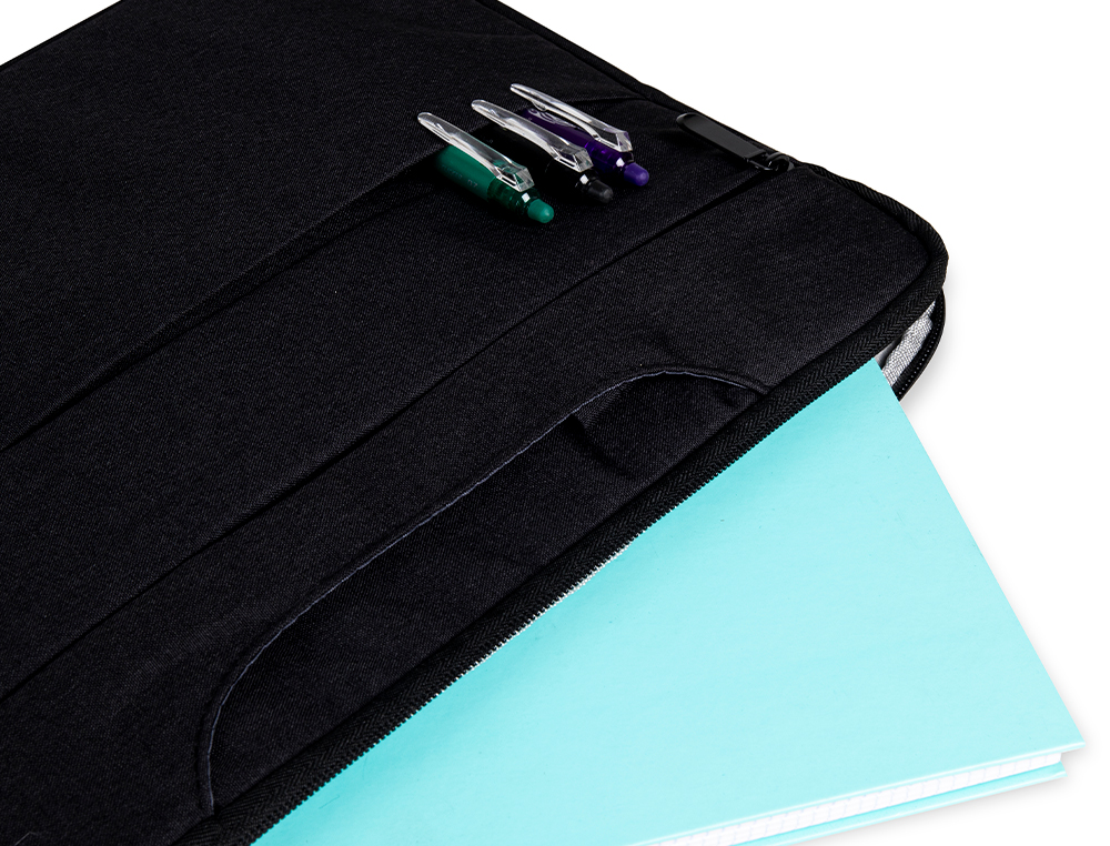 SACOCHE ORDINATEUR Q-CONNECT POIGNEES AMOVIBLES FERMETURE  ECLAIR COMPARTIMENTS EXTERIEURS 39X28X2CM NOIR