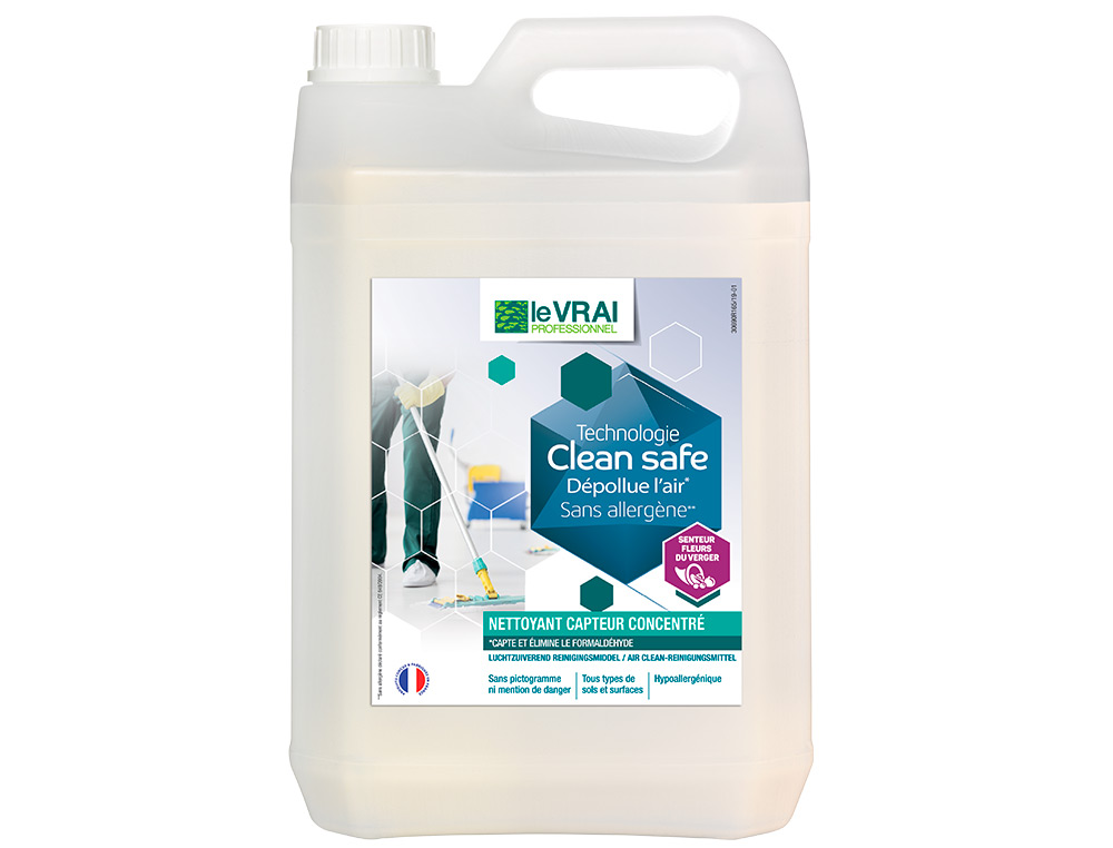 NETTOYANT CAPTEUR CONCENTRE LE VRAI PROFESSIONNEL CLEAN SAFE SANS ALLERGENE NETTOIE SANS MOUSSER SOLS BIDON 5L