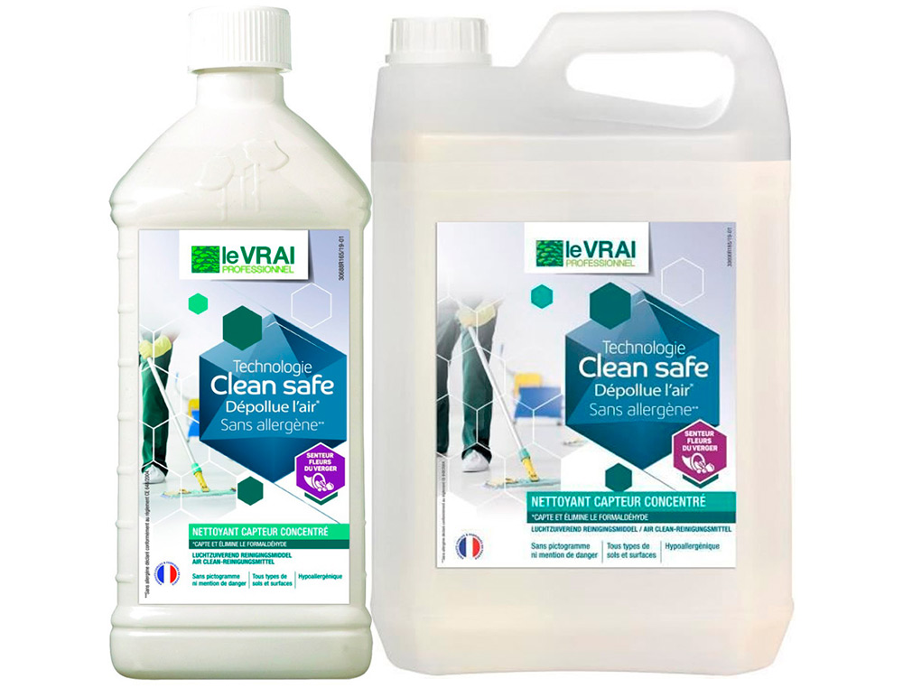 NETTOYANT CAPTEUR CONCENTRE LE VRAI PROFESSIONNEL CLEAN SAFE SANS ALLERGENE NETTOIE SANS MOUSSER SOLS BIDON 5L
