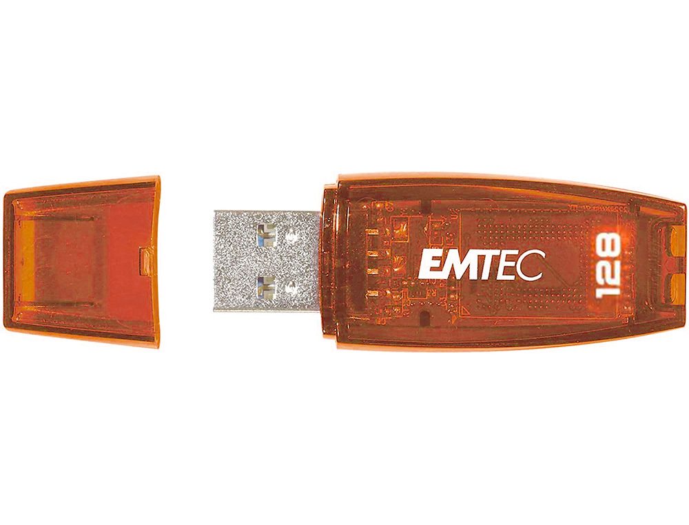 CLE USB EMTEC 2.0 SERIE RUNNERS C410 COLOR MIX 128GB CAPUCHON COLORIS ORANGE TRANSPARENT