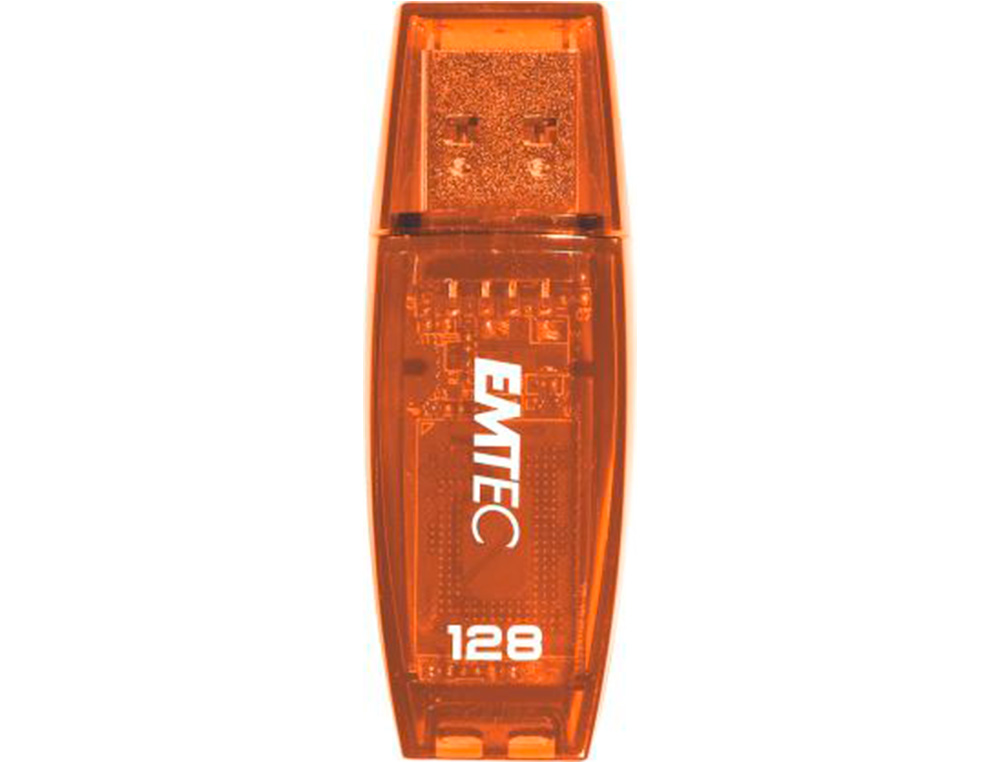 CLE USB EMTEC 2.0 SERIE RUNNERS C410 COLOR MIX 128GB CAPUCHON COLORIS ORANGE TRANSPARENT