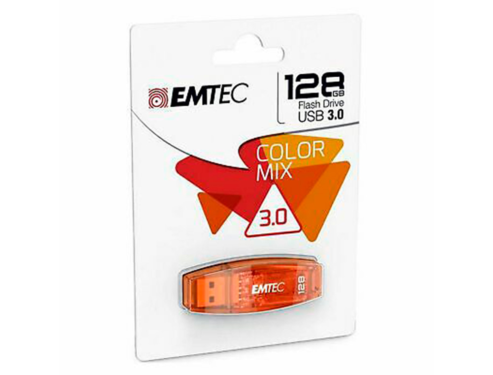 CLE USB EMTEC 2.0 SERIE RUNNERS C410 COLOR MIX 128GB CAPUCHON COLORIS ORANGE TRANSPARENT