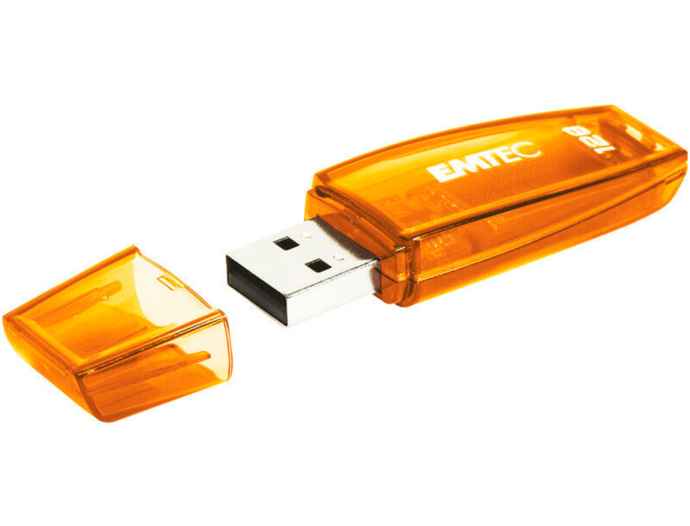 CLE USB EMTEC 2.0 SERIE RUNNERS C410 COLOR MIX 128GB CAPUCHON COLORIS ORANGE TRANSPARENT