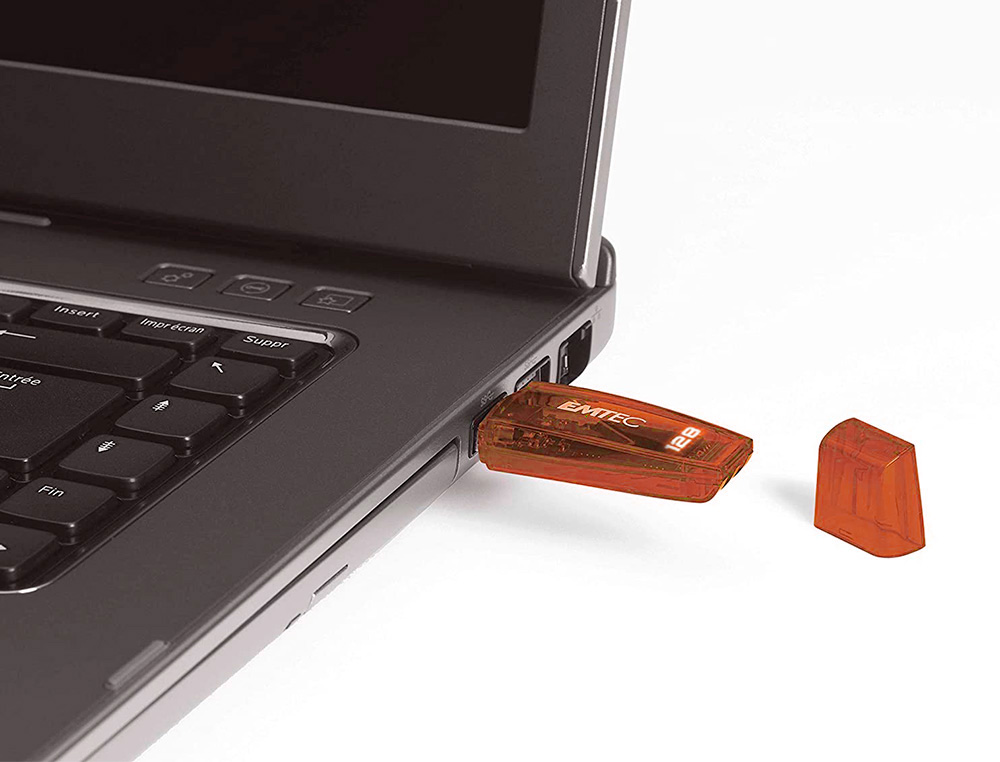 CLE USB EMTEC 2.0 SERIE RUNNERS C410 COLOR MIX 128GB CAPUCHON COLORIS ORANGE TRANSPARENT