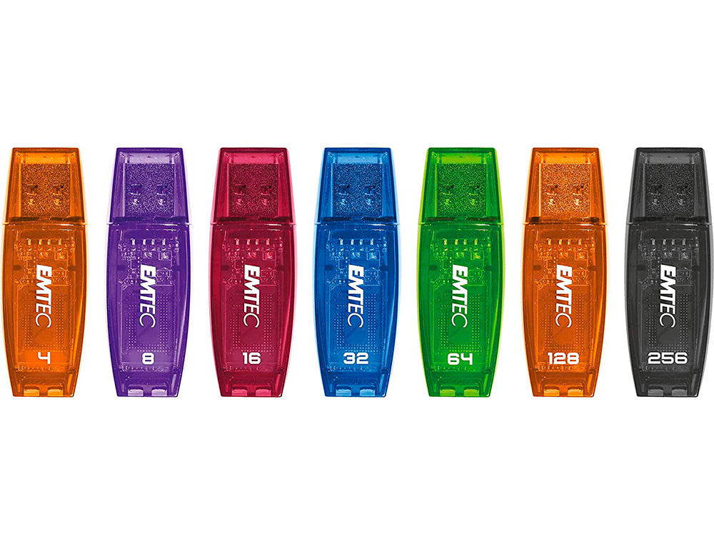 CLE USB EMTEC 2.0 SERIE RUNNERS C410 COLOR MIX 128GB CAPUCHON COLORIS ORANGE TRANSPARENT