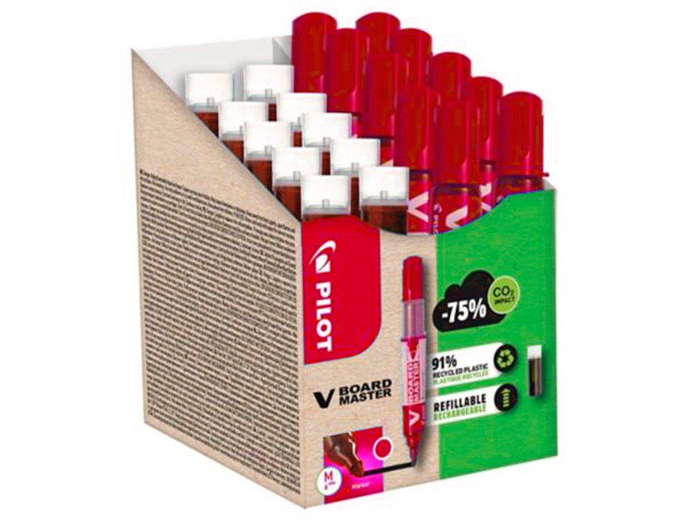 PACK PILOT V-BOARD MASTER 10 MARQUEURS EFFACABLES A SEC    POINTE CONIQUE MOYENNE 10 RECHARGES 5 OFFERTES COLORIS ROUGE