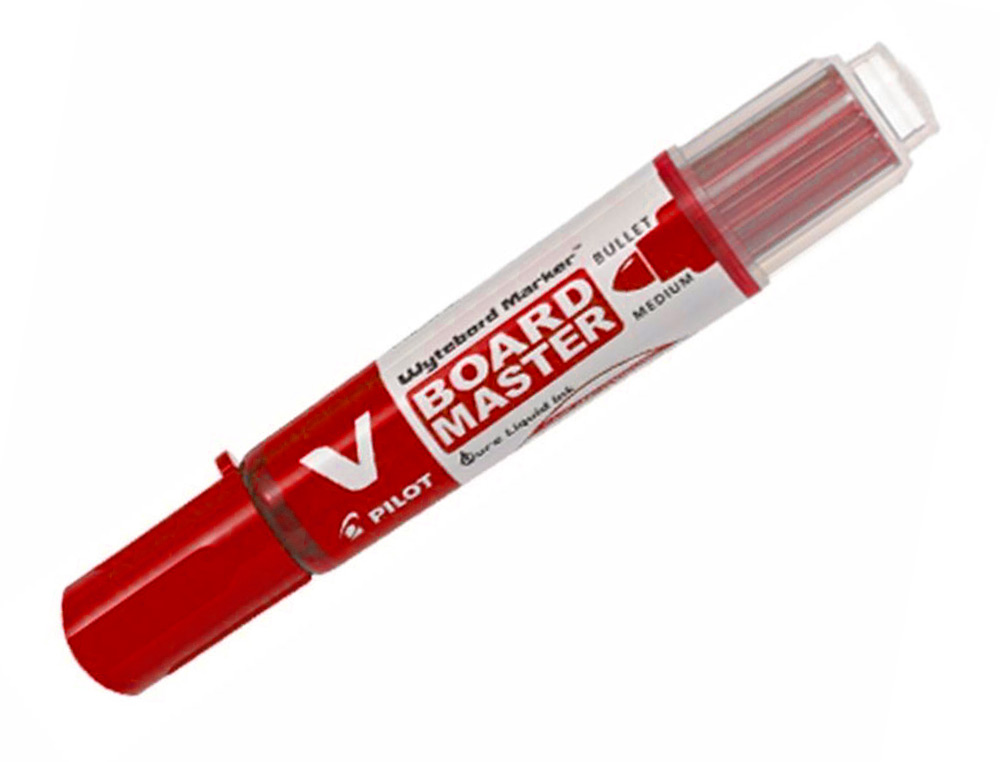 PACK PILOT V-BOARD MASTER 10 MARQUEURS EFFACABLES A SEC    POINTE CONIQUE MOYENNE 10 RECHARGES 5 OFFERTES COLORIS ROUGE