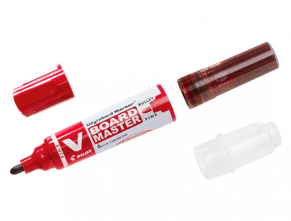 PACK PILOT V-BOARD MASTER 10 MARQUEURS EFFACABLES A SEC    POINTE CONIQUE MOYENNE 10 RECHARGES 5 OFFERTES COLORIS ROUGE