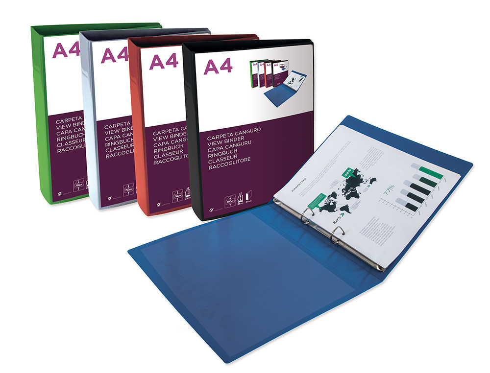 CLASSEUR KANGOUROU LIDERPAPEL 2 ANNEAUX EN D 25MM POLYPROPYLENE 283X320MM DOCUMENT A4 COLORIS NOIR