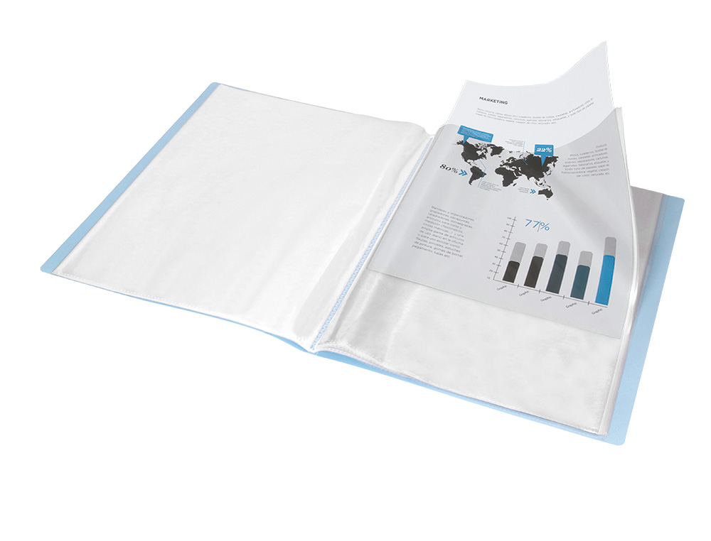 PROTEGE-DOCUMENTS LIDERPAPEL POLYPROPYLENE COUVERTURE      FLEXIBLE 80 POCHETTES FIXES   A4 220X297MM BLEU CIEL OPAQUE