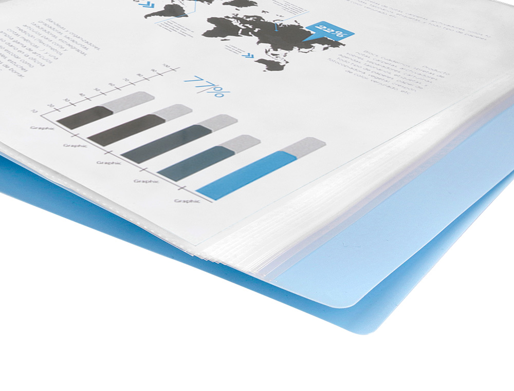 PROTEGE-DOCUMENTS LIDERPAPEL POLYPROPYLENE COUVERTURE      FLEXIBLE 80 POCHETTES FIXES   A4 220X297MM BLEU CIEL OPAQUE