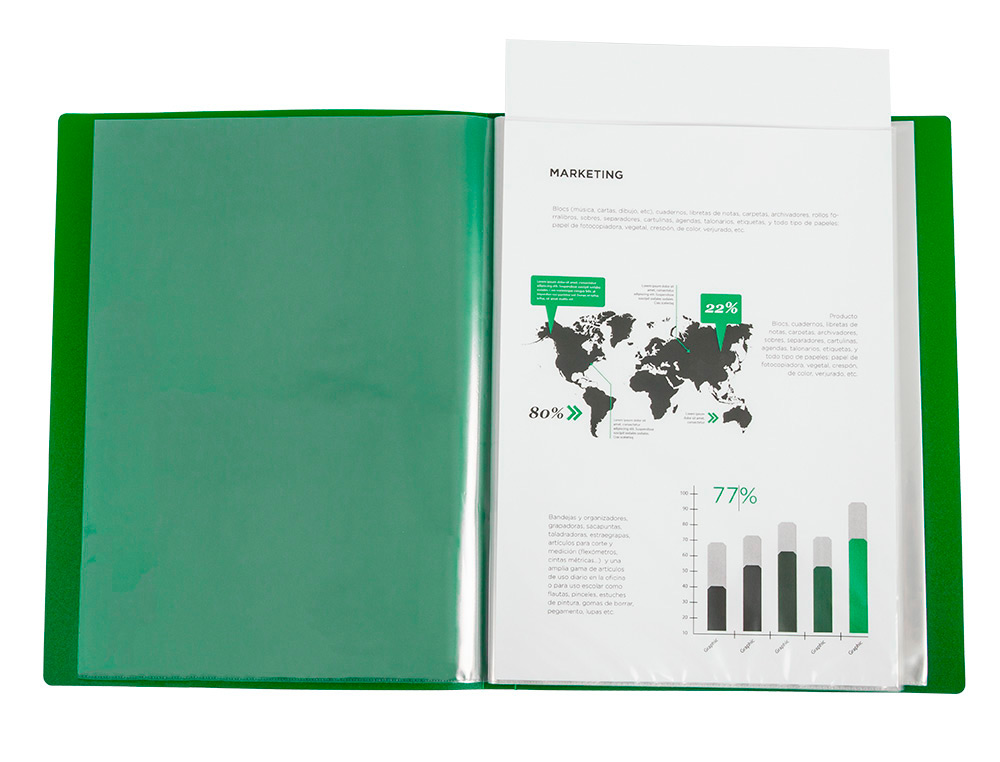 PROTEGE-DOCUMENTS LIDERPAPEL PERSONNALISABLE KANGOUROU POLYPROPYLENE 80 POCHETTES FIXES A4 COLORIS VERT