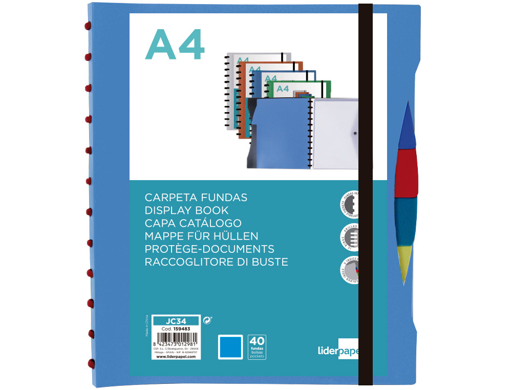 PROTEGE-DOCUMENTS LIDERPAPEL PERSONNALISABLE KANGOUROU 40 POCHETTES AMOVIBLES 5 INTERCALAIRES A4 BLEU