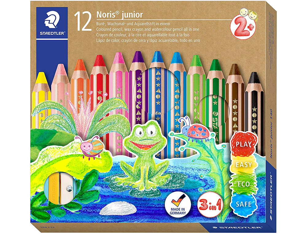 CRAYON COULEUR STAEDTLER NORIS JUNIOR 140 3-EN-1 CRAIE CIRE AQUARELLABLE             TAILLE-CRAYON COLORIS