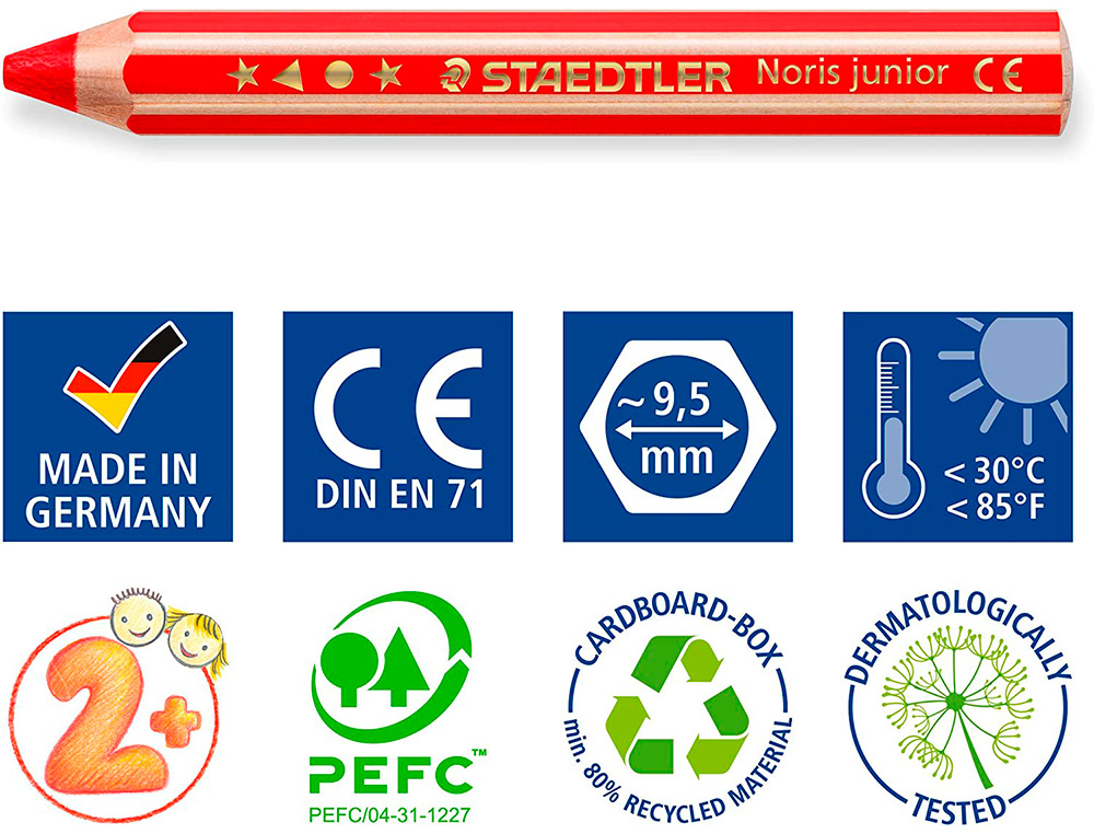 CRAYON COULEUR STAEDTLER NORIS JUNIOR 140 3-EN-1 CRAIE CIRE AQUARELLABLE             TAILLE-CRAYON COLORIS