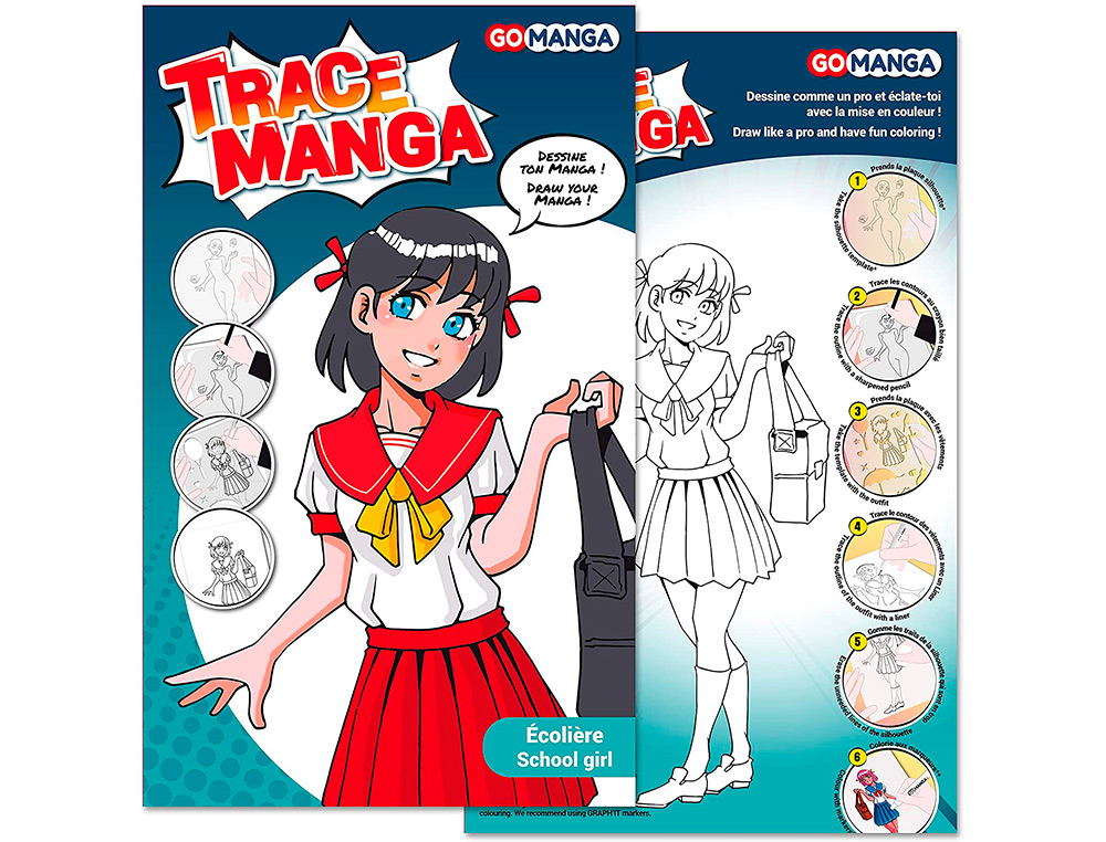TRACE-MANGA GO MANGA 2 POCHOIRS SILHOUETTE A TRACER  TENUE VESTIMENTAIRE ET        ACCESSOIRES MODELE FILLE