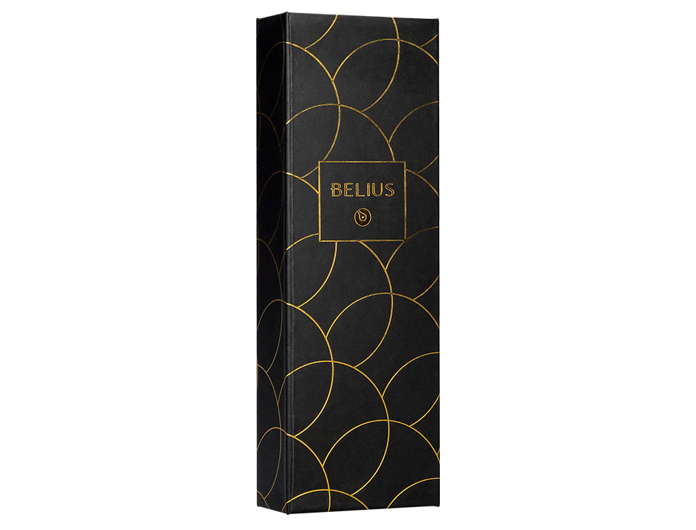 STYLO-BILLE BELIUS PASSION ALUMINIUM BROSSE ATTRIBUTS OR ENCRE BLEUE COLORIS NOIR DANS COFFRET CADEAU