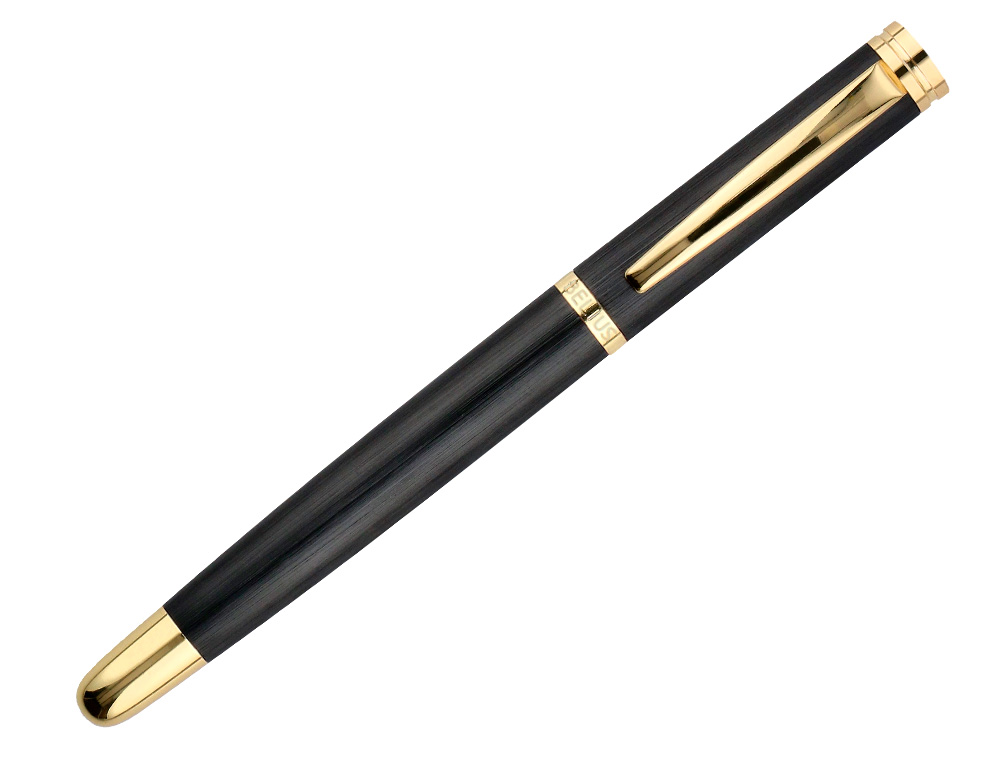 STYLO-BILLE BELIUS PASSION ALUMINIUM BROSSE ATTRIBUTS OR ENCRE BLEUE COLORIS NOIR DANS COFFRET CADEAU