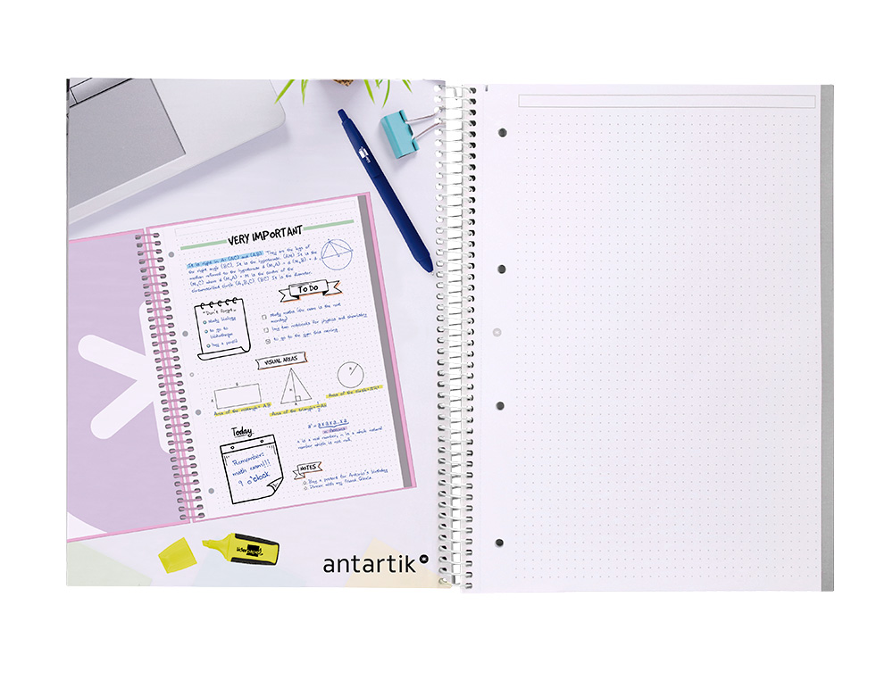 CAHIER SPIRALE ANTARTIK A4 80P 90G COUVERTURE CARTONEE REGLURE DOT 4 TROUS COLORIS BLEU CIEL