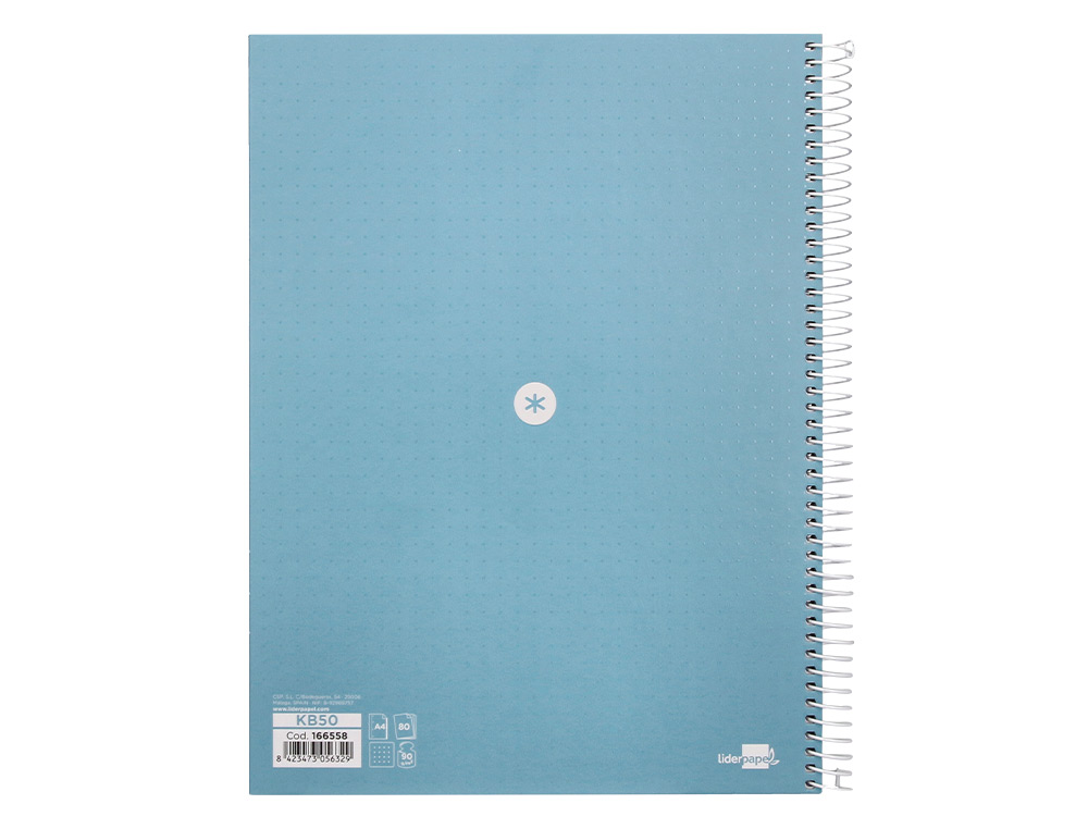 CAHIER SPIRALE ANTARTIK A4 80P 90G COUVERTURE CARTONEE REGLURE DOT 4 TROUS COLORIS BLEU CIEL