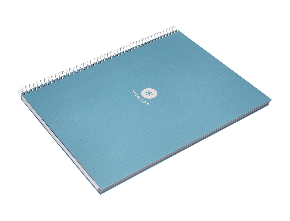 CAHIER SPIRALE ANTARTIK A4 80P 90G COUVERTURE CARTONEE REGLURE DOT 4 TROUS COLORIS BLEU CIEL