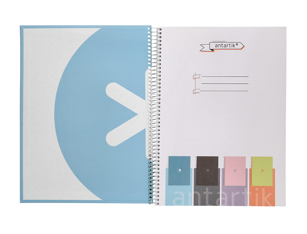 CAHIER SPIRALE ANTARTIK A4 80P 90G COUVERTURE CARTONEE REGLURE DOT 4 TROUS COLORIS BLEU CIEL