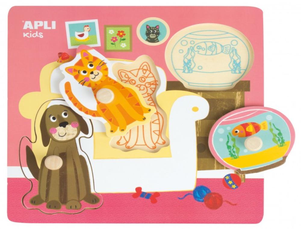 PUZZLE EN BOIS APLI PIECES EMBOITABLES ANIMAUX 3 MODELES ASSORTIS PRESENTOIR 9U