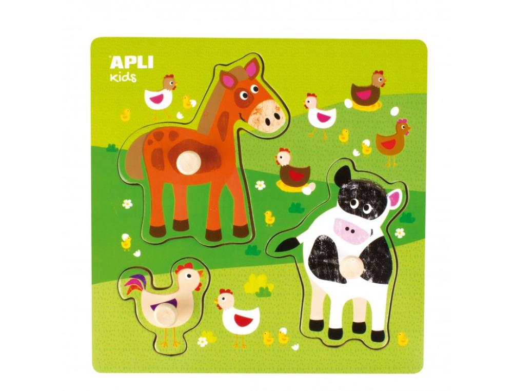 PUZZLE EN BOIS APLI PIECES EMBOITABLES ANIMAUX 3 MODELES ASSORTIS PRESENTOIR 9U
