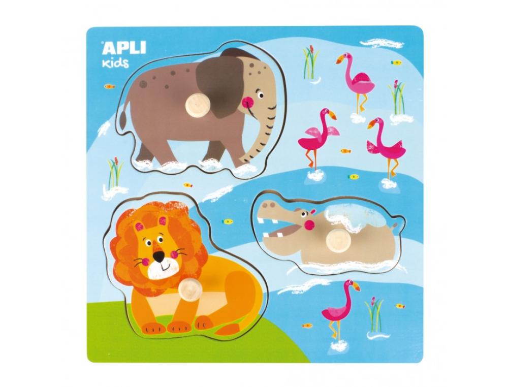 PUZZLE EN BOIS APLI PIECES EMBOITABLES ANIMAUX 3 MODELES ASSORTIS PRESENTOIR 9U