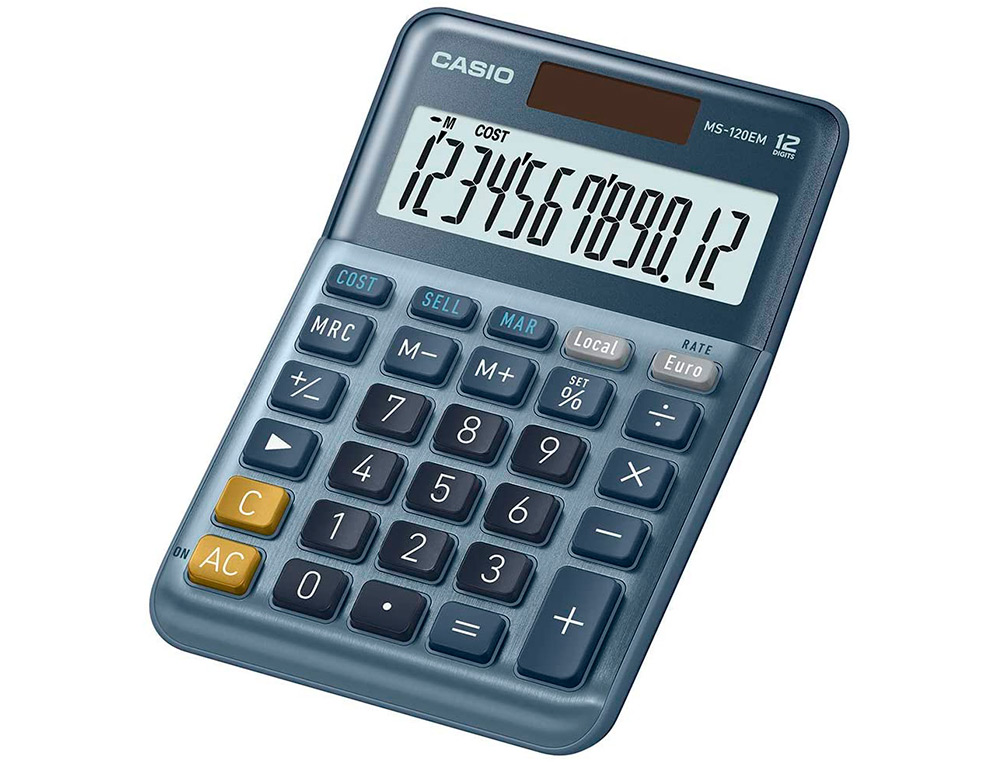 CALCULATRICE CASIO BUREAU MS120EM GRAN ECRAN 12         CHIFFRES EURO CONVERTISSEUR   MEMOIRE SOLAIRE/PILE COULEUR